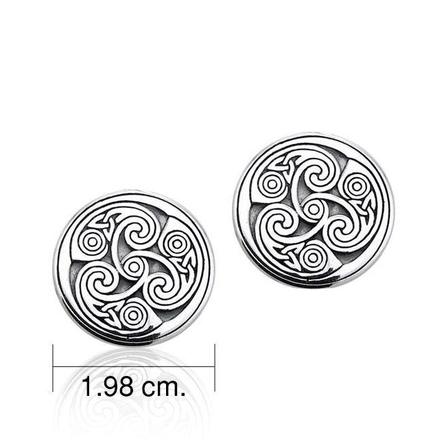 Celtic Triskele Round Sterling Silver Post Earrings TER2236