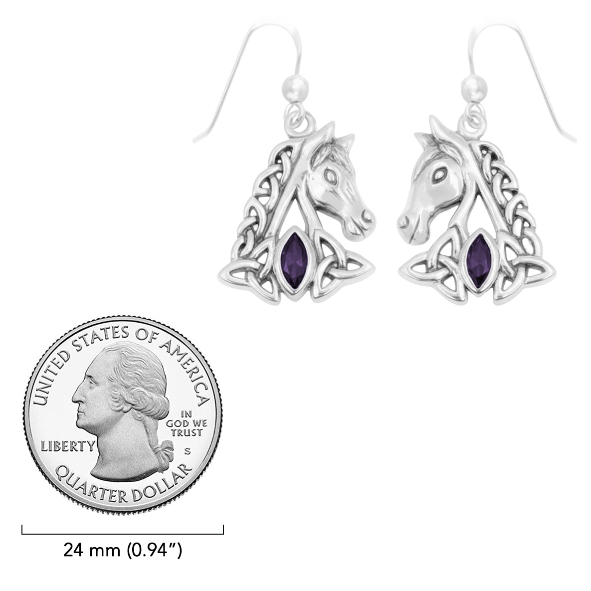 Celtic Horse with Marquise Gemstone Sterling Silver Earrings TER2245*