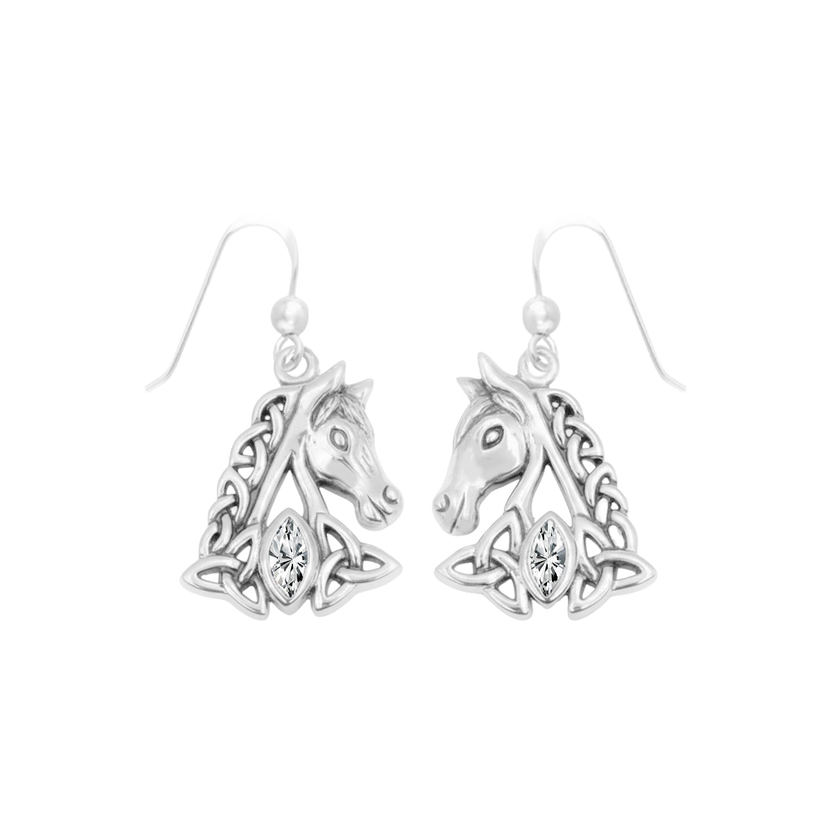 Celtic Horse with Marquise Gemstone Sterling Silver Earrings TER2245*