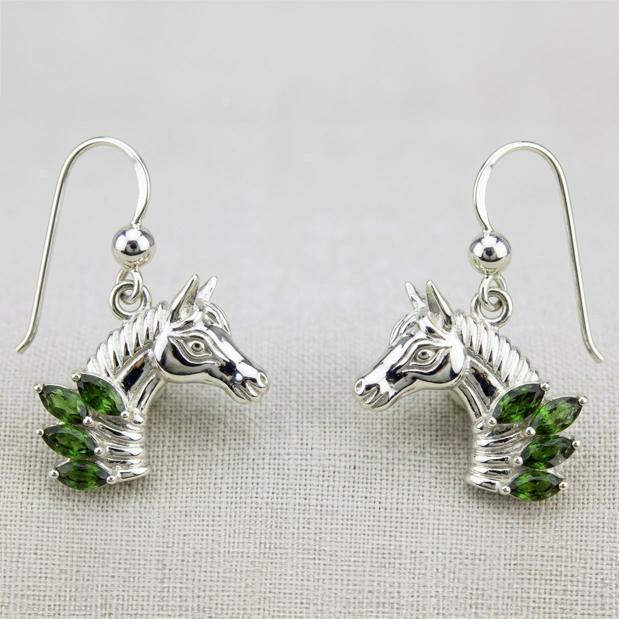 Horse Head with Marquise Gemstone Sterling Silver Earrings TER2246