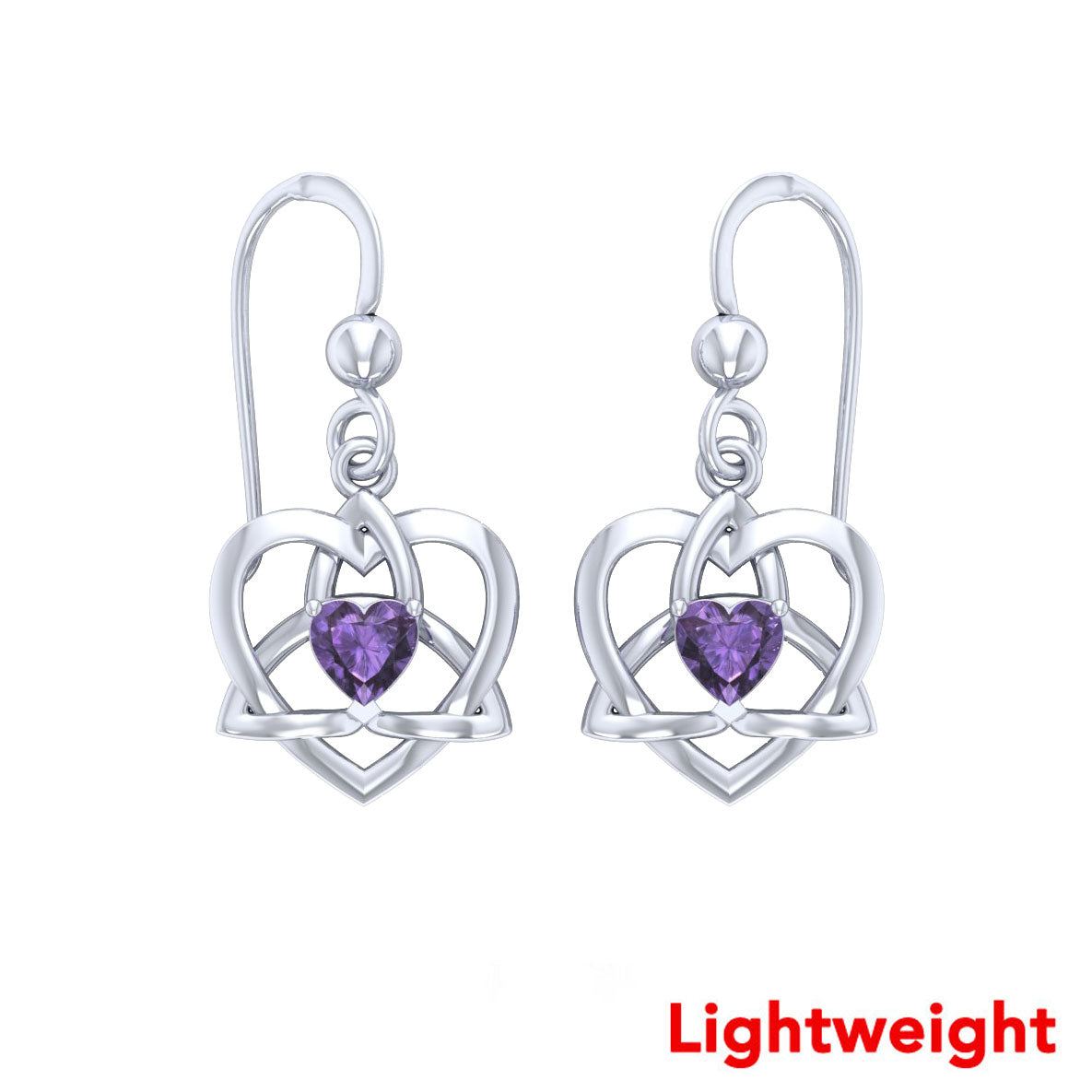 Lightweight Celtic Trinity Heart Silver Earrings with Heart Gemstone TER2249