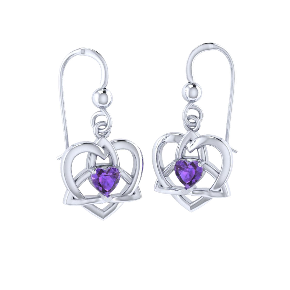 Lightweight Celtic Trinity Heart Silver Earrings with Heart Gemstone TER2249