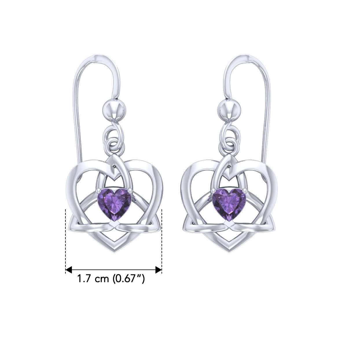 Lightweight Celtic Trinity Heart Silver Earrings with Heart Gemstone TER2249