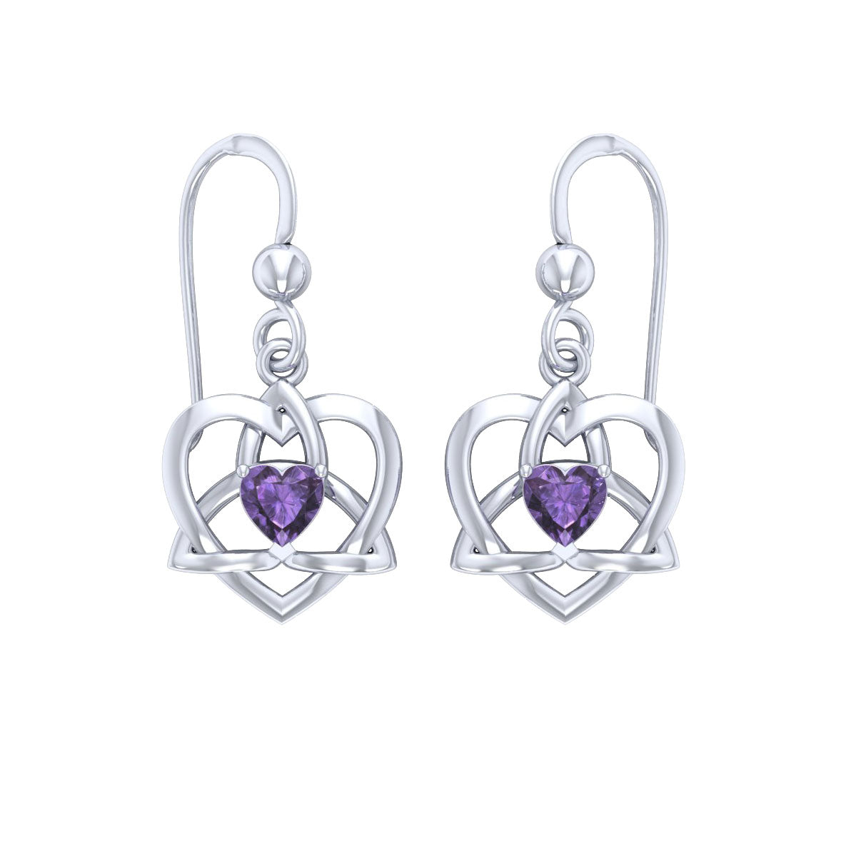 Lightweight Celtic Trinity Heart Silver Earrings with Heart Gemstone TER2249
