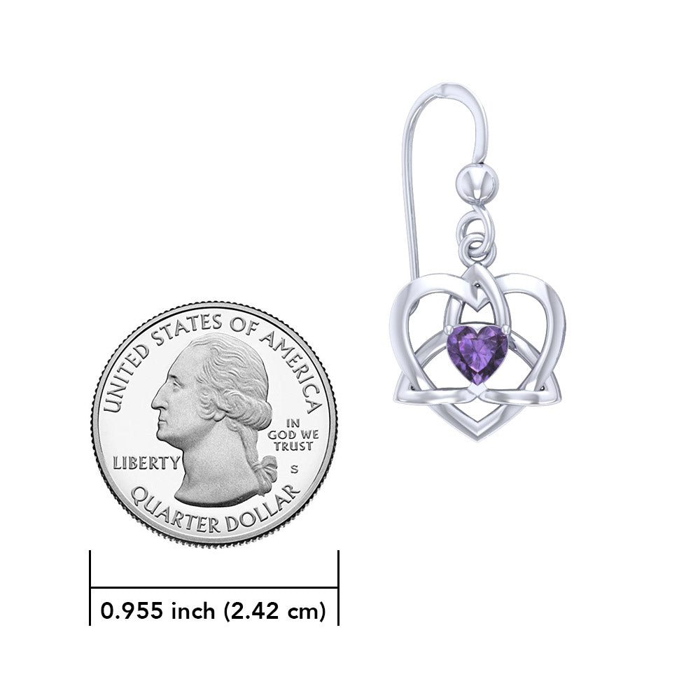 Lightweight Celtic Trinity Heart Silver Earrings with Heart Gemstone TER2249