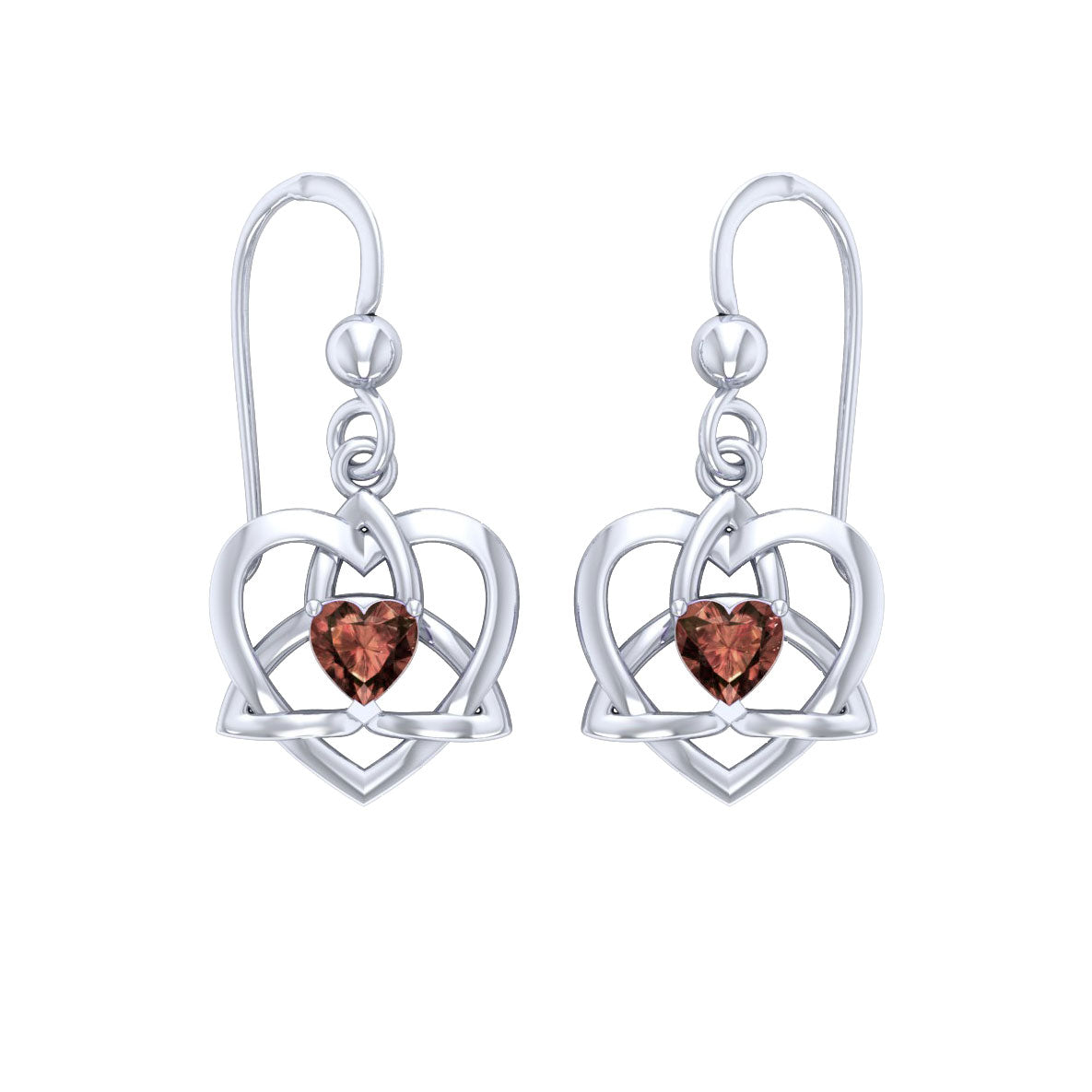 Lightweight Celtic Trinity Heart Silver Earrings with Heart Gemstone TER2249