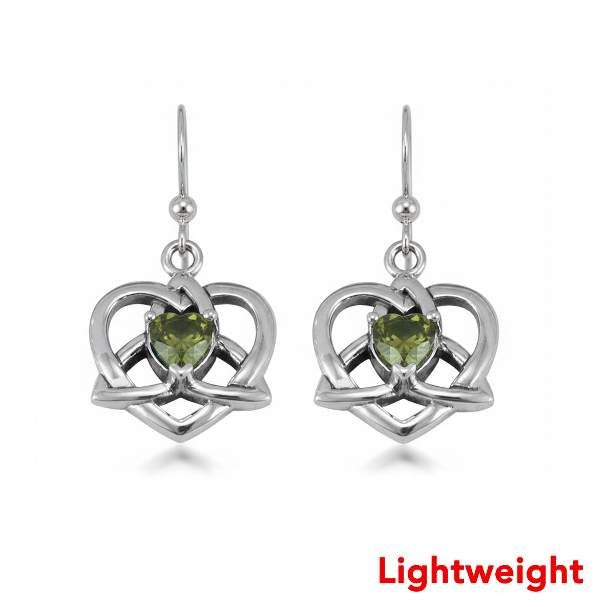 Lightweight Celtic Trinity Heart Silver Earrings with Heart Gemstone TER2249