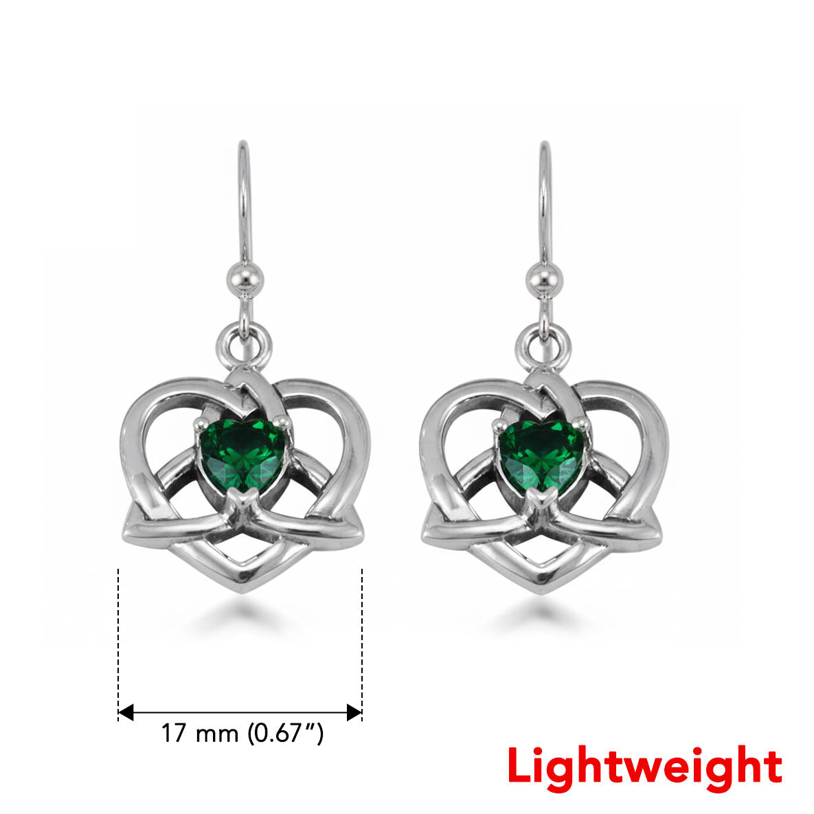 Lightweight Celtic Trinity Heart Silver Earrings with Heart Gemstone TER2249
