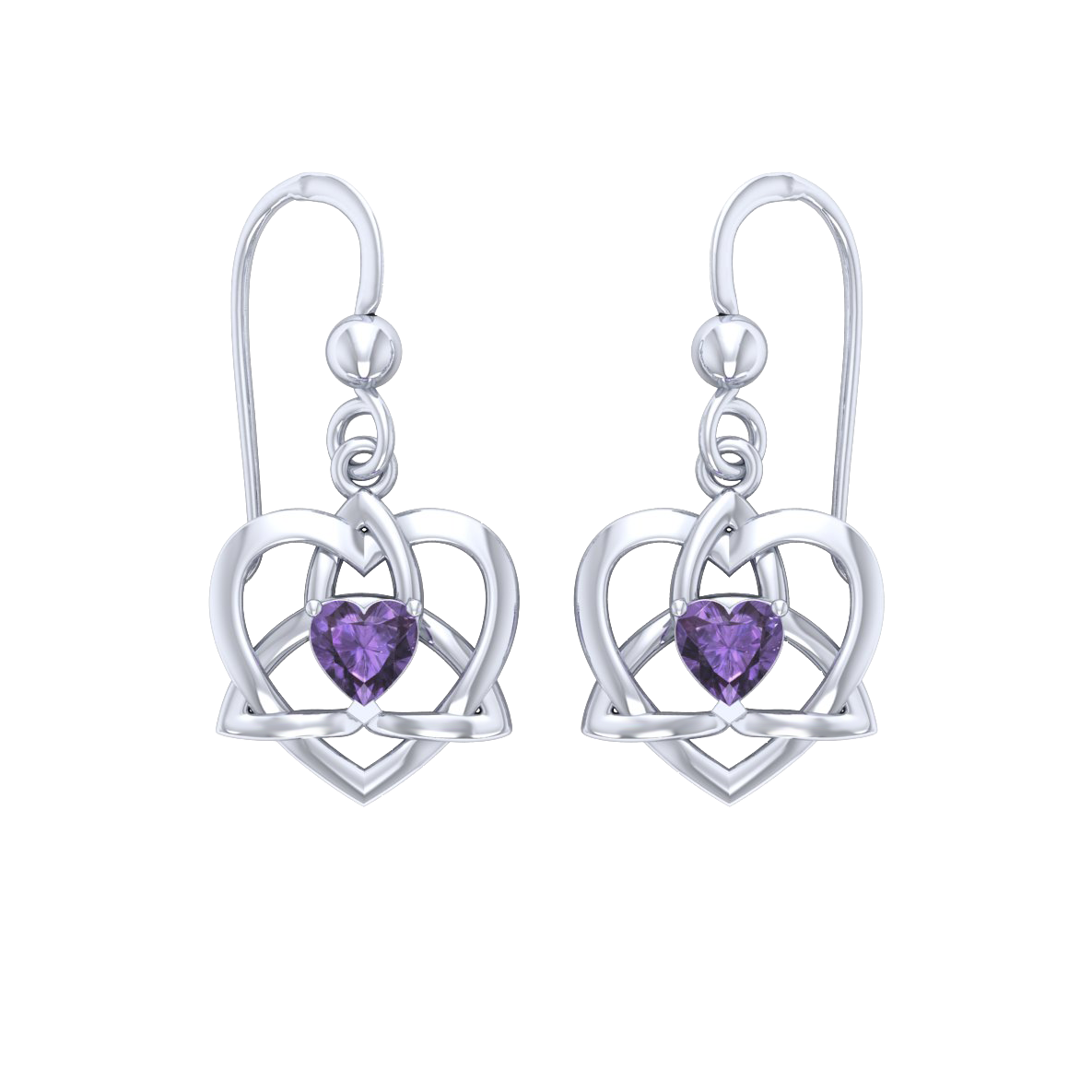 Lightweight Celtic Trinity Heart Silver Earrings with Heart Gemstone TER2249