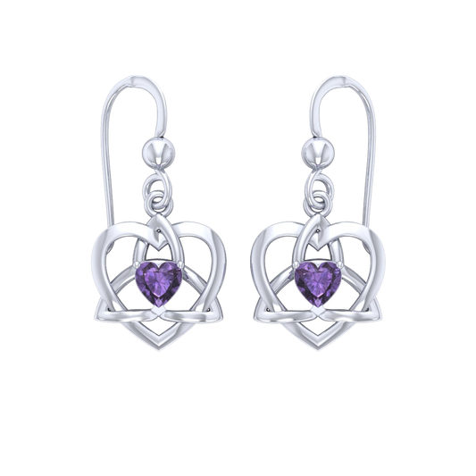 Lightweight Celtic Trinity Heart Silver Earrings with Heart Gemstone TER2249