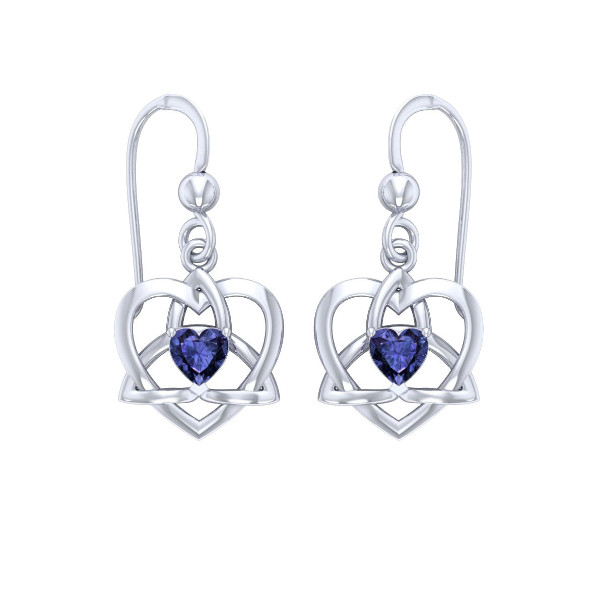 Lightweight Celtic Trinity Heart Silver Earrings with Heart Gemstone TER2249