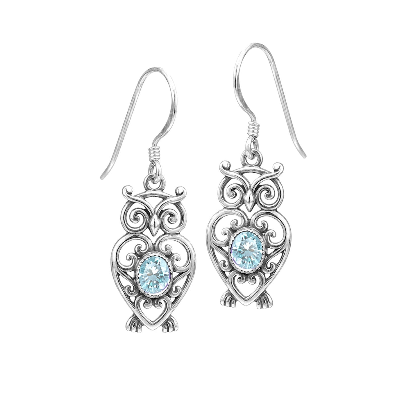 Filigree Owl  Sterling Silver Earrings with Gemstone TER2250