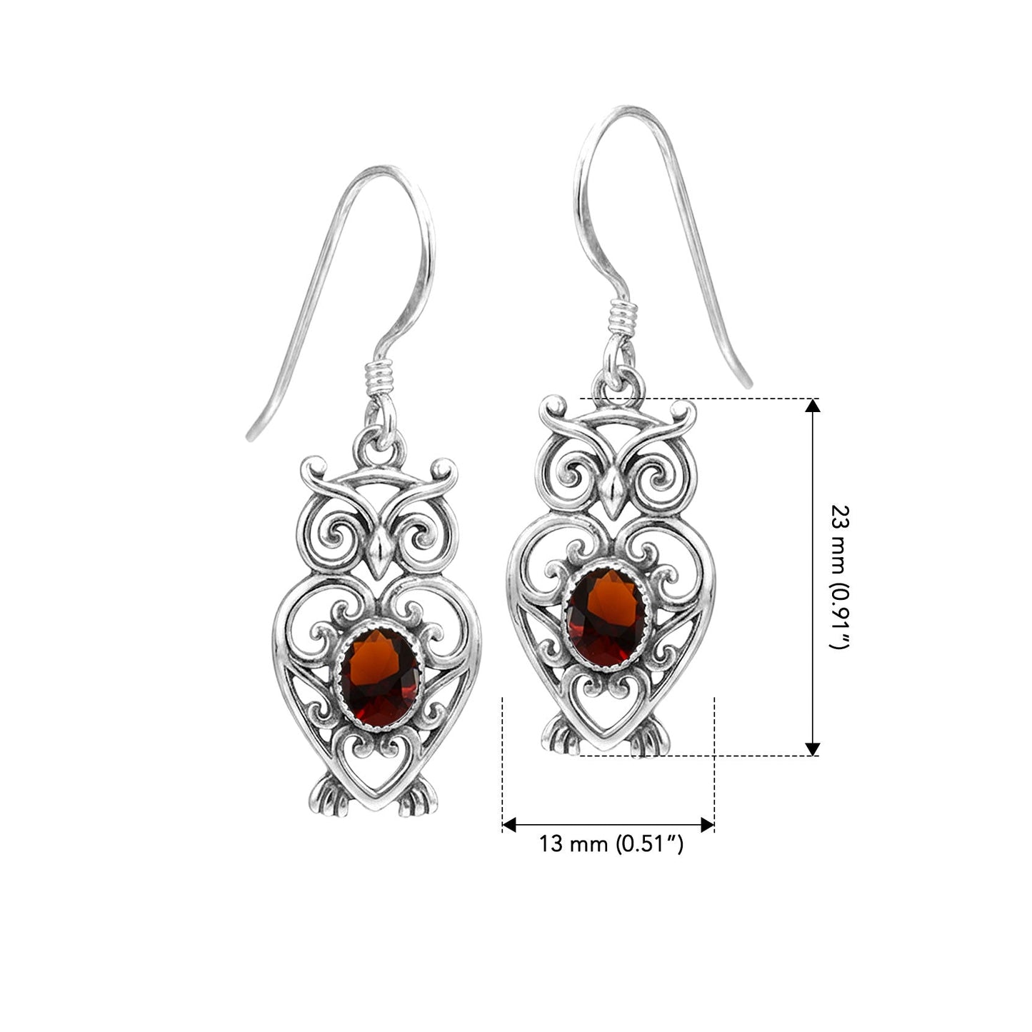Filigree Owl  Sterling Silver Earrings with Gemstone TER2250