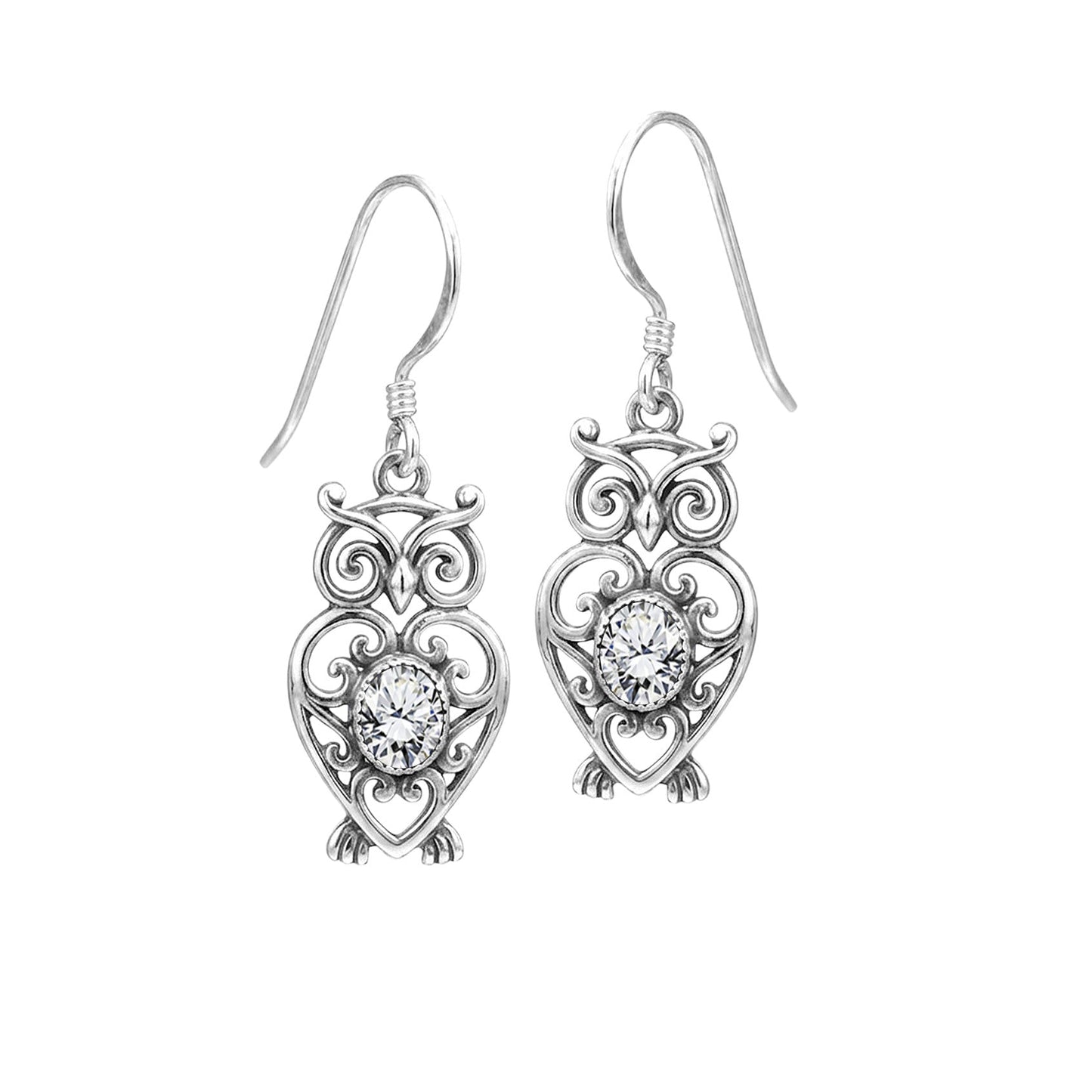 Filigree Owl  Sterling Silver Earrings with Gemstone TER2250