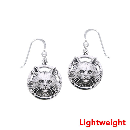 Lightweight Jody Bergsma Domestic Long Hair Cat Sterling Silver Earrings TER2251