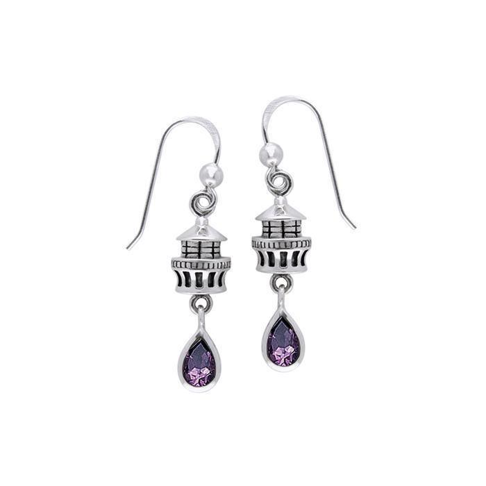 Lighthouse and Gem Silver Earrings TER234