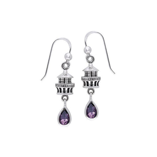 Lighthouse and Gem Silver Earrings TER234