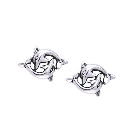 Double Dolphin Sterling Silver Post Earrings TER273