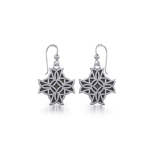 Modern Celtic Knotwork Cross Silver Earrings TER380