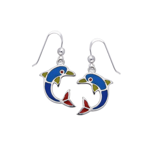 Dolphin Sterling Silver Earrings with Enamel TER424