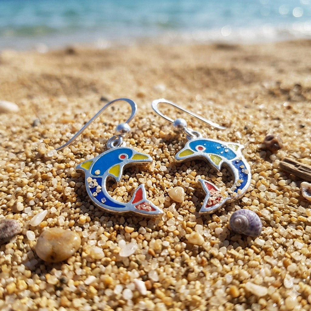 Dolphin Sterling Silver Earrings with Enamel TER424