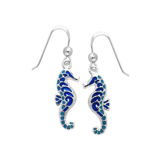 Enamel Seahorse Silver Earrings TER427