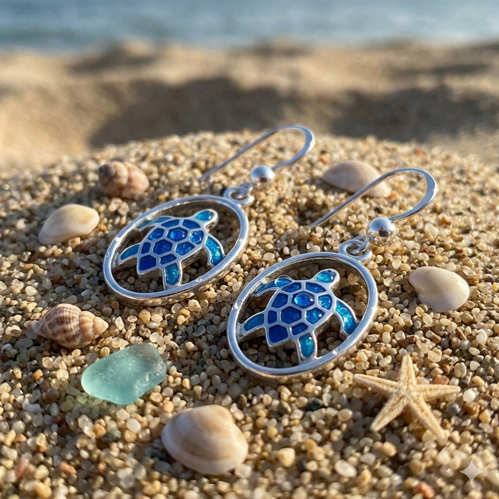 Turtle Sterling Silver Earrings with Enamel TER429