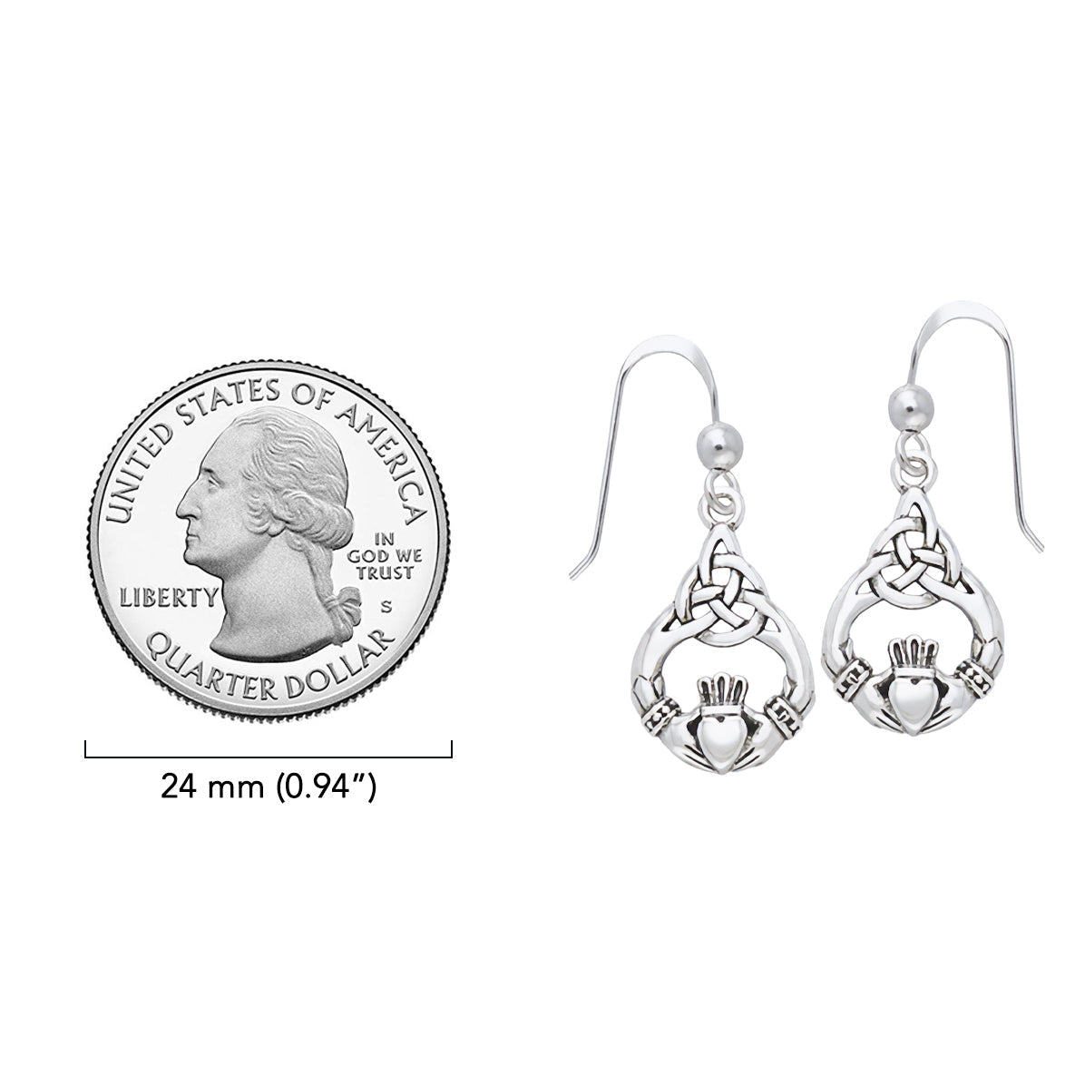 Celtic Knot Claddagh Sterling Silver Earrings TER832