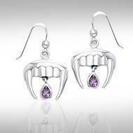 Vampire Teeth with Blood Drops Silver and Gem Earrings TER914