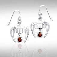 Vampire Teeth with Blood Drops Silver and Gem Earrings TER914