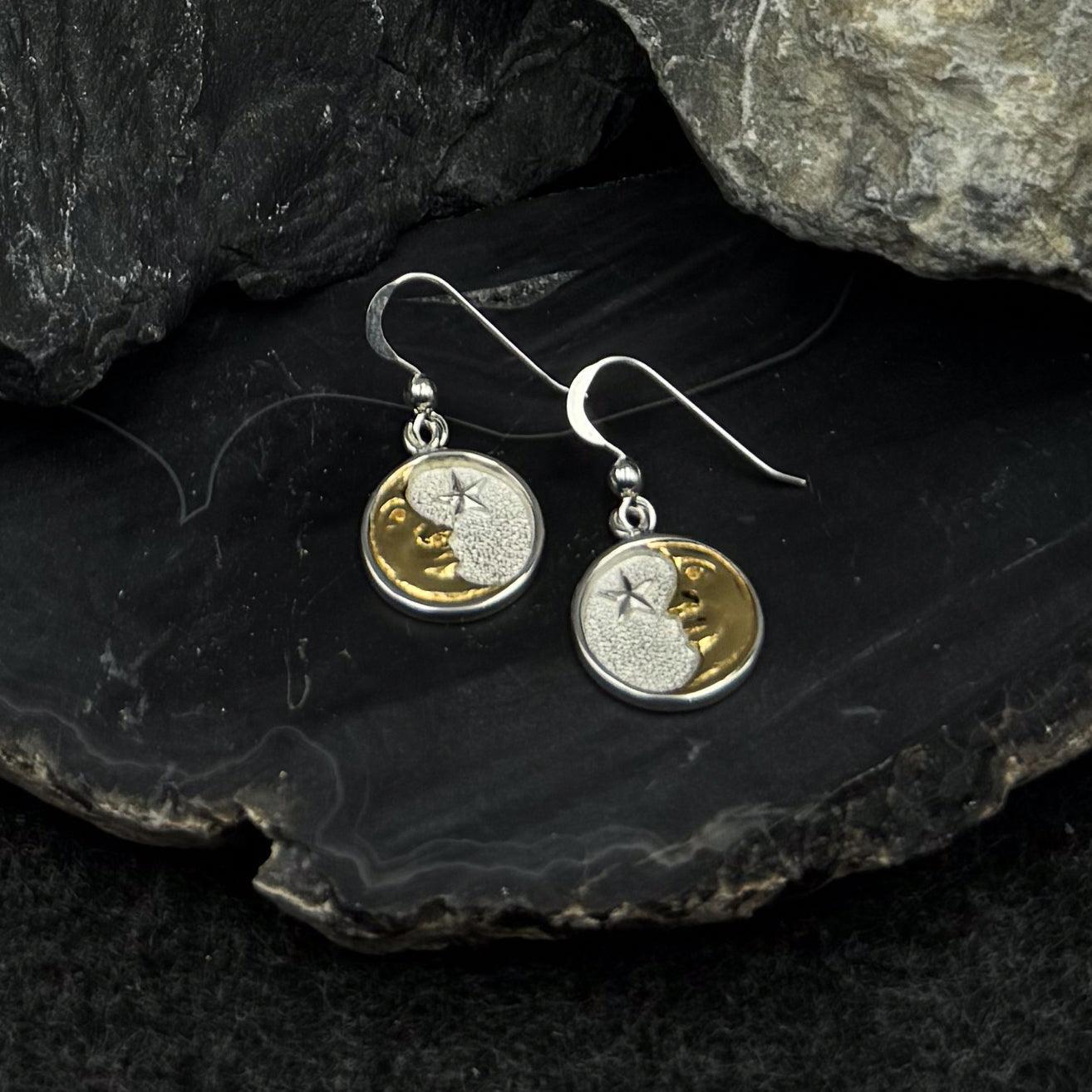 Crescent Moon Silver and Gold Earrings TEV030 - peterstone.dropshipping