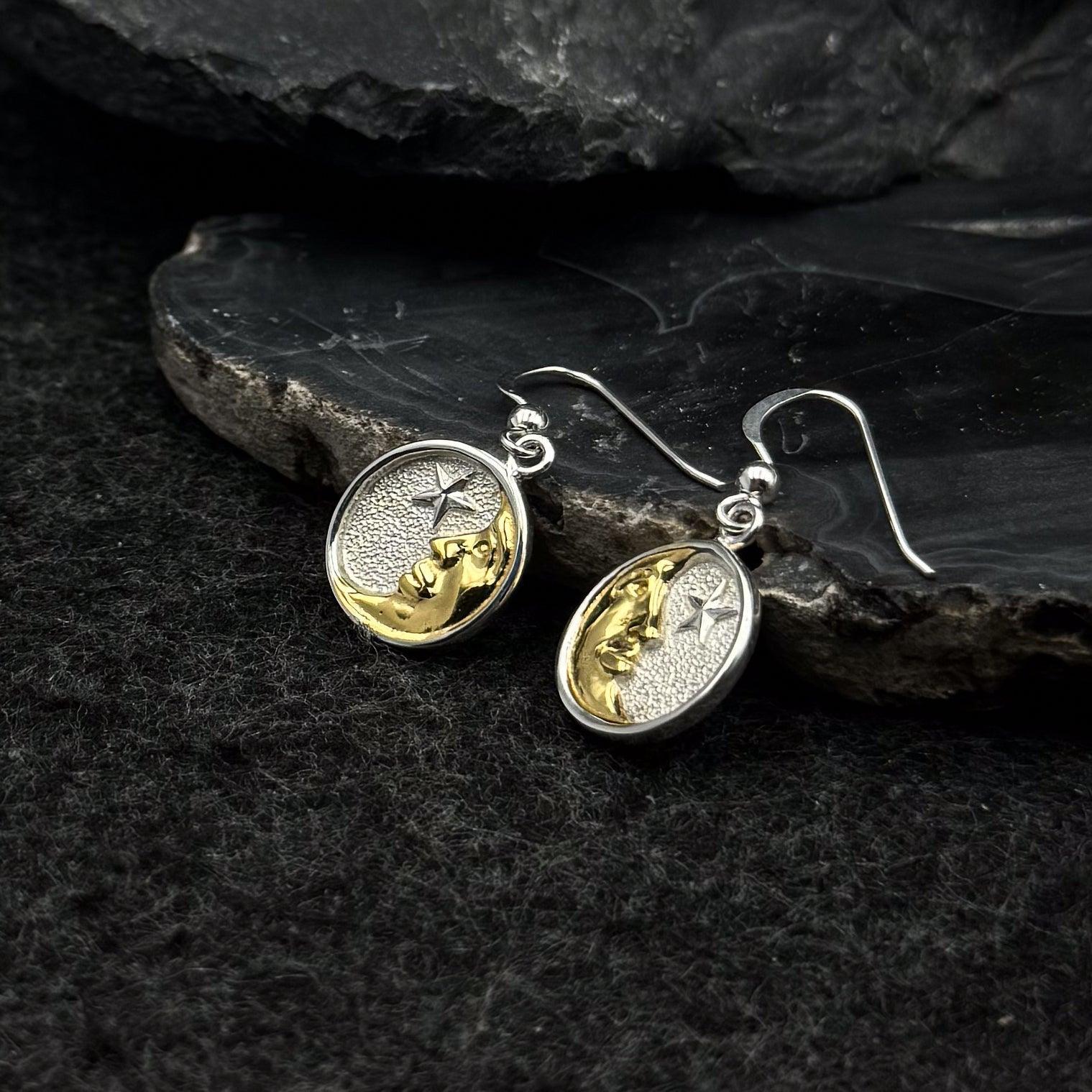 Crescent Moon Silver and Gold Earrings TEV030 - peterstone.dropshipping