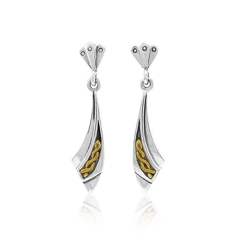 Celtic Knot Art Deco Gold Accent Silver Earrings TEV2548