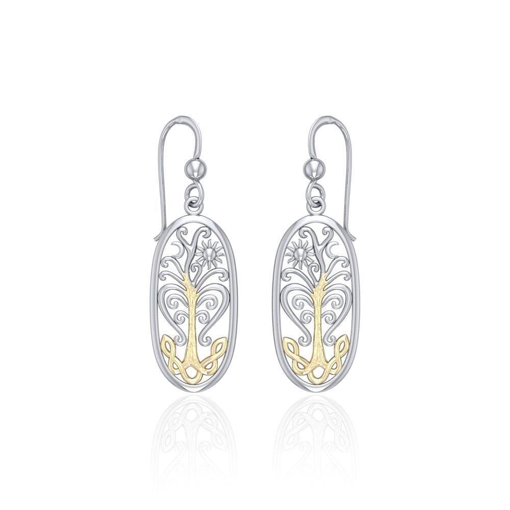 Worthy of the Golden Tree of Life ~ 14k Gold accent and Sterling Silver Jewelry Earrings TEV2795