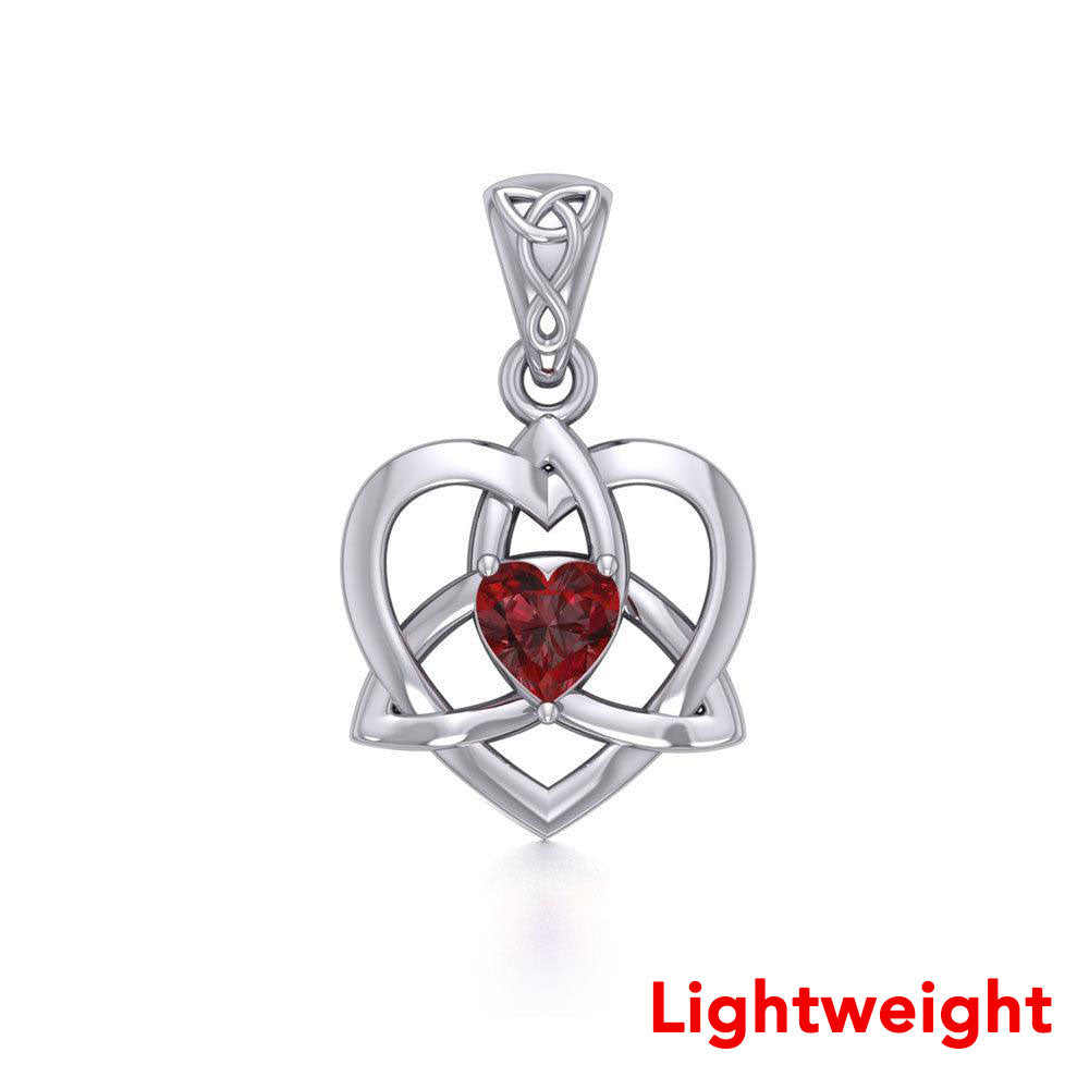 Lightweight Celtic Trinity Heart Sterling Silver Pendant with Gemstone TMD427