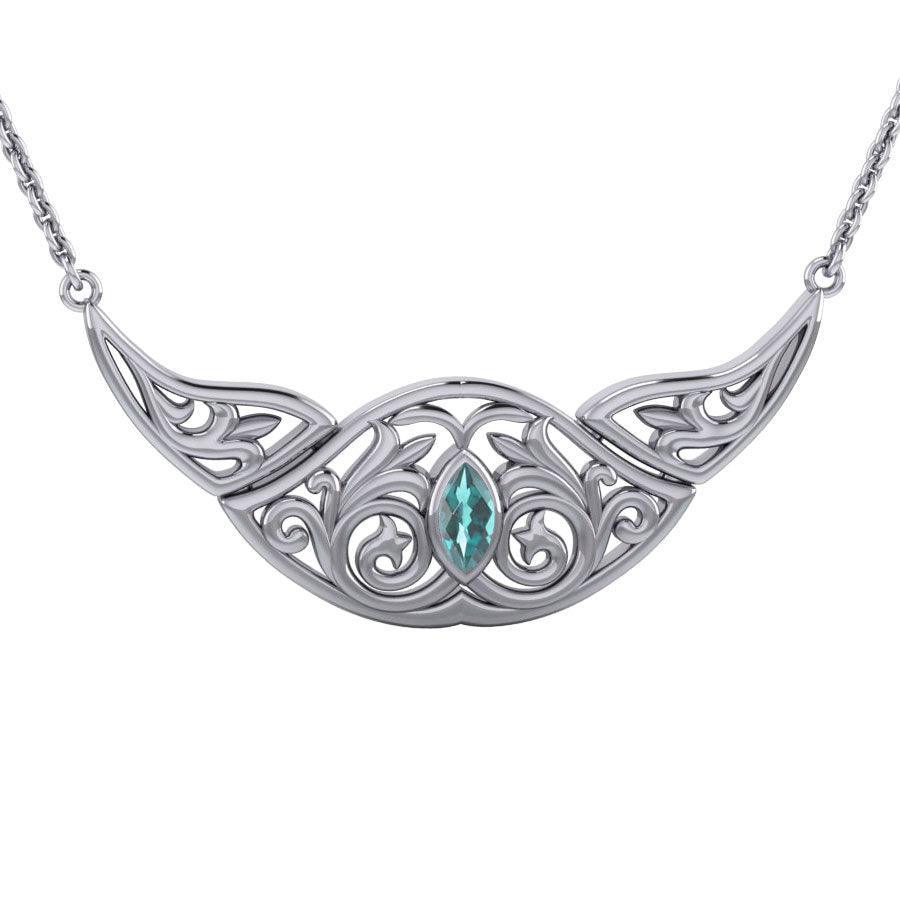 Flower Blossom Silver Necklace with Gemstone TN040