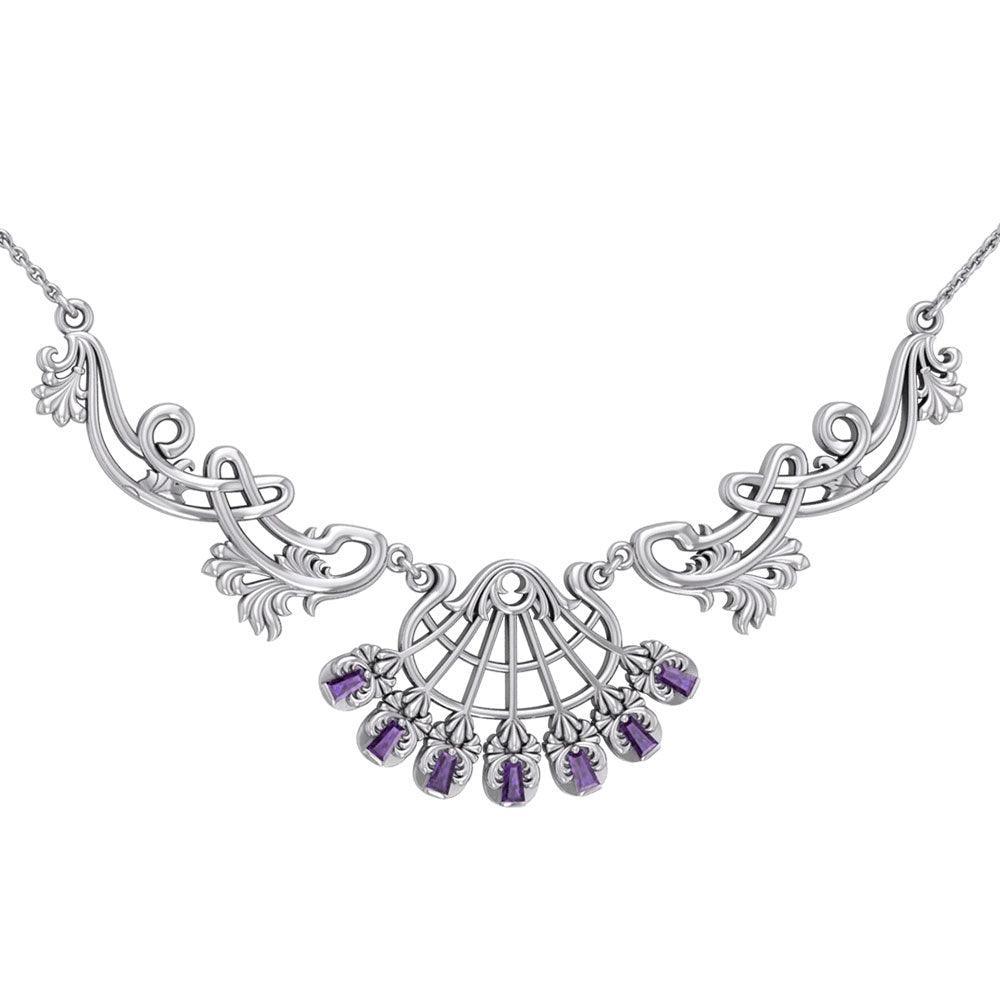 The Elegant Filigree Flower Silver necklace with Gemstone TN046