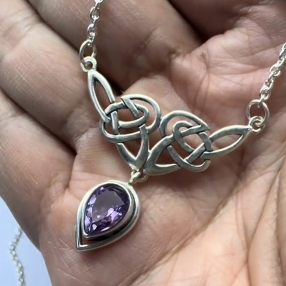 Mesmerized by an interwoven beauty  ~ Celtic Knotwork Sterling Silver Necklace with Gemstones TN066