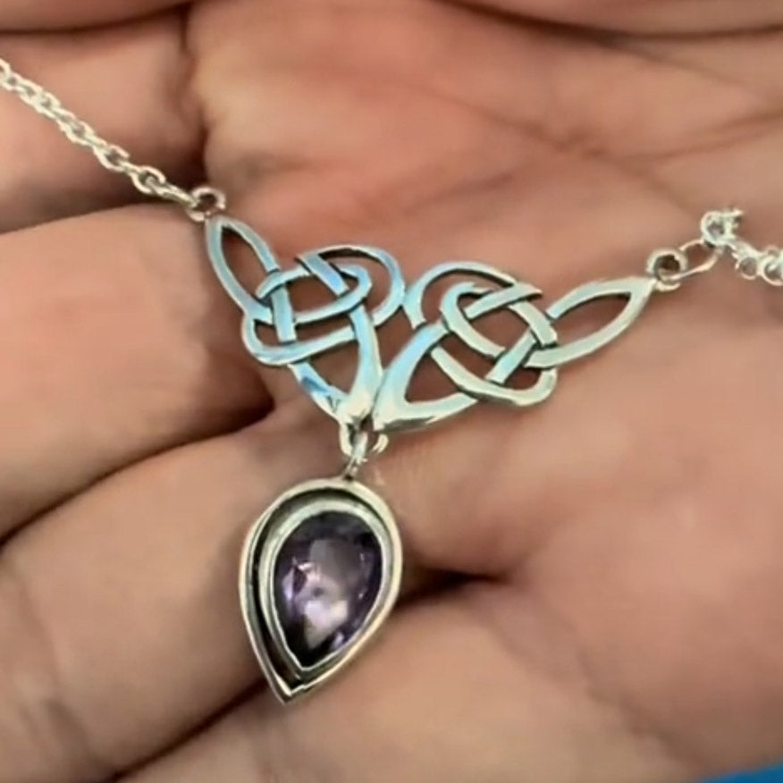 Mesmerized by an interwoven beauty  ~ Celtic Knotwork Sterling Silver Necklace with Gemstones TN066