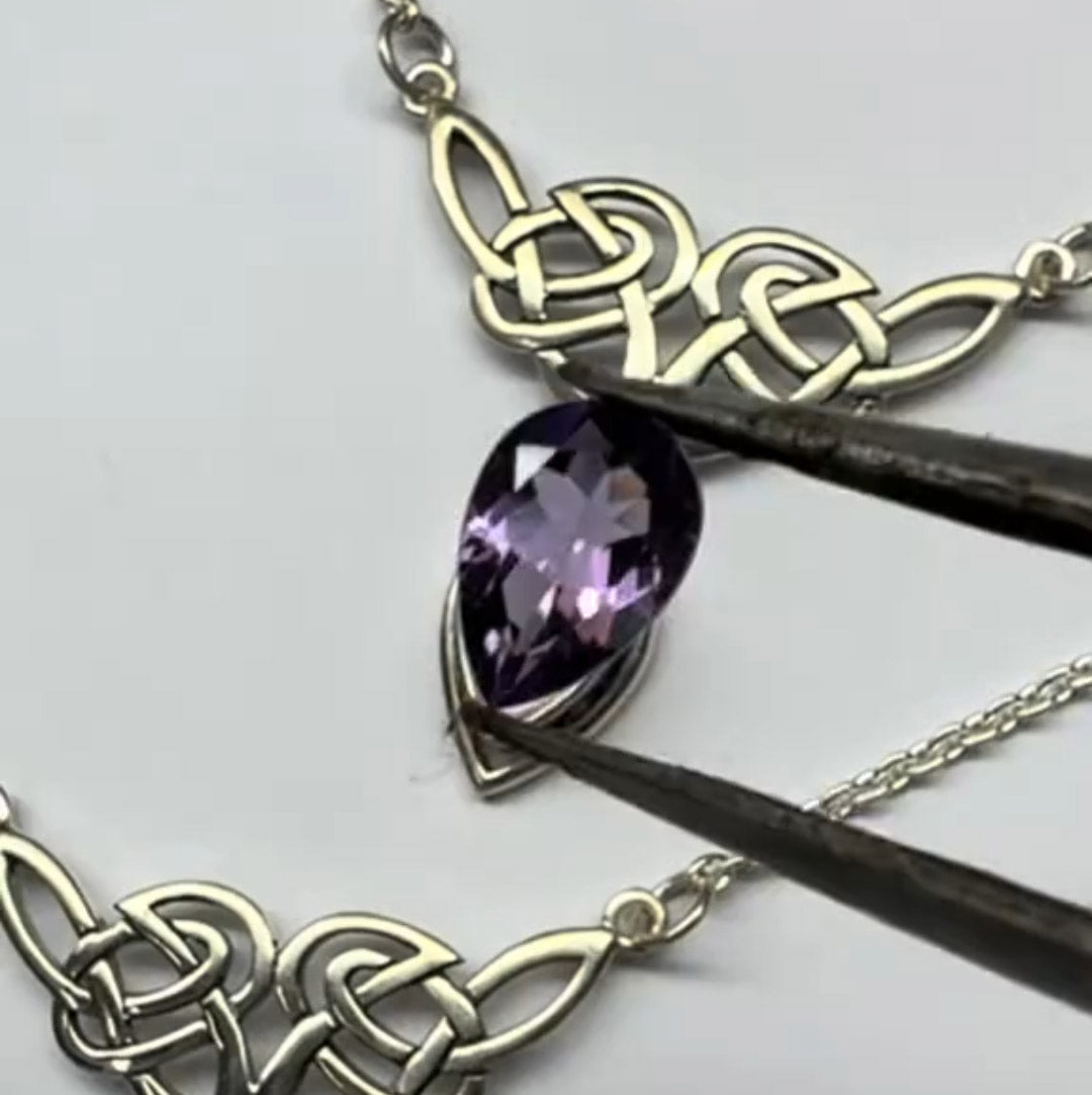 Mesmerized by an interwoven beauty  ~ Celtic Knotwork Sterling Silver Necklace with Gemstones TN066