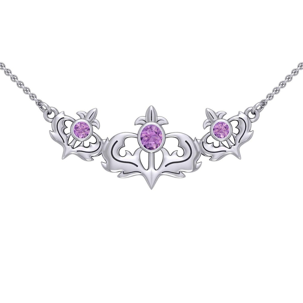 Even flourishing from within ~ Sterling Silver Jewelry Scottish Thistle Necklace with Shimmering Gemstone TN118