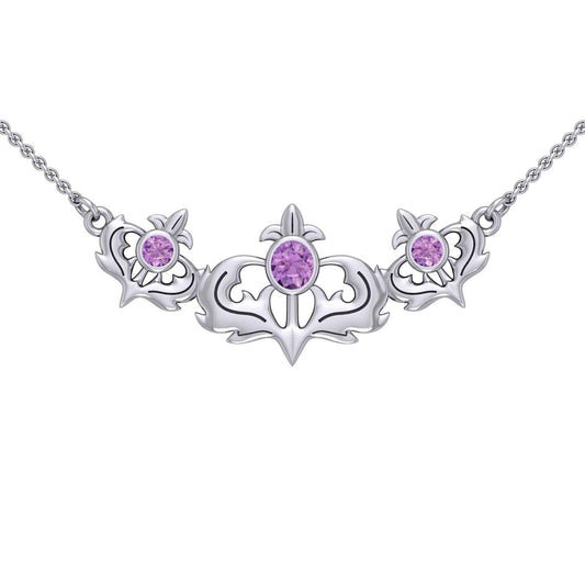 Even flourishing from within ~ Sterling Silver Jewelry Scottish Thistle Necklace with Shimmering Gemstone TN118