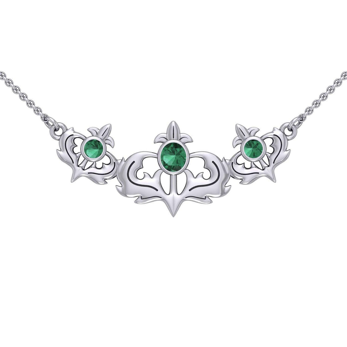 Even flourishing from within ~ Sterling Silver Jewelry Scottish Thistle Necklace with Shimmering Gemstone TN118