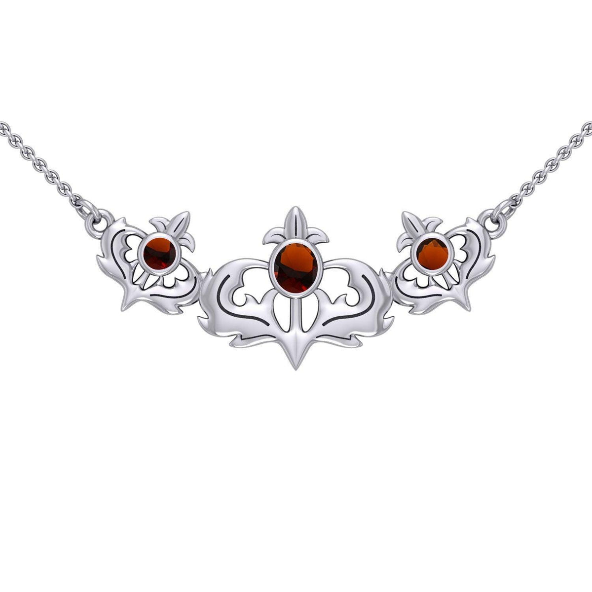 Even flourishing from within ~ Sterling Silver Jewelry Scottish Thistle Necklace with Shimmering Gemstone TN118