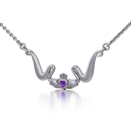 Irish Claddagh with Gem Silver Necklace TN186