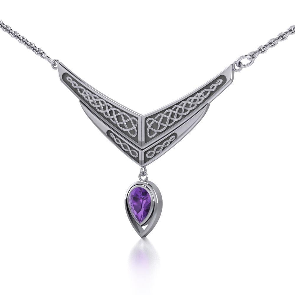 Lifetime memory ~ Celtic Knotwork Sterling Silver Necklace Jewelry with Gemstone TN214