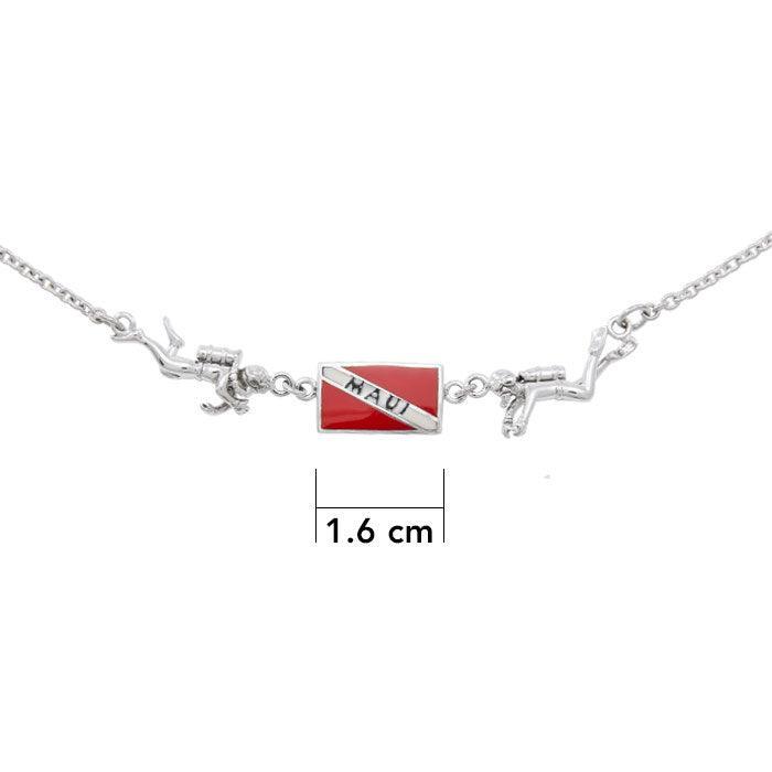 Maui Island Dive Flag and Dive Equipment Silver Necklace TN235