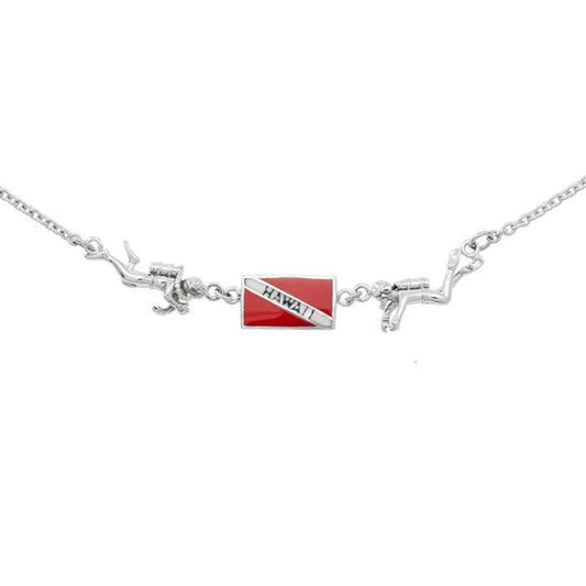 Hawaii Island Dive Flag and Dive Equipment Silver Necklace TN241