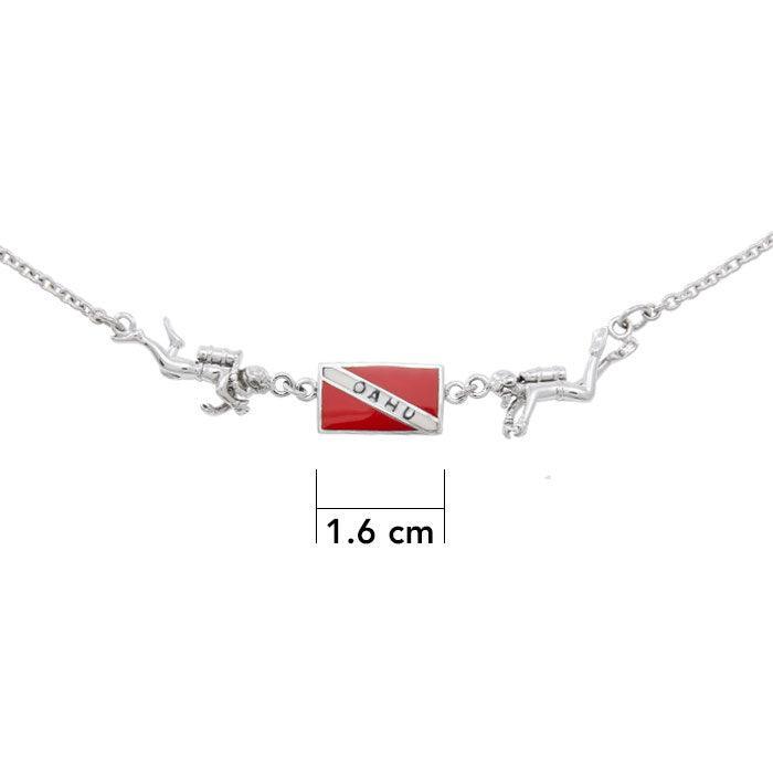 Oahu Island Dive Flag and Dive Equipment Silver Necklace TN244