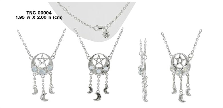 Crescent Moon And Pentacle Sterling Silver Necklace TNC004